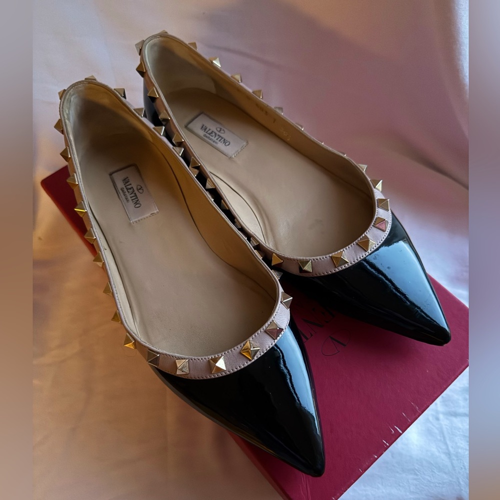 Valentino Pointed Toe Ballerina Rockstud Flats